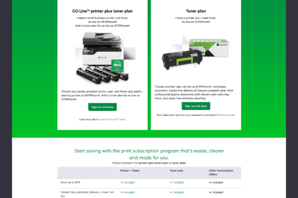 OnePrint US landing page