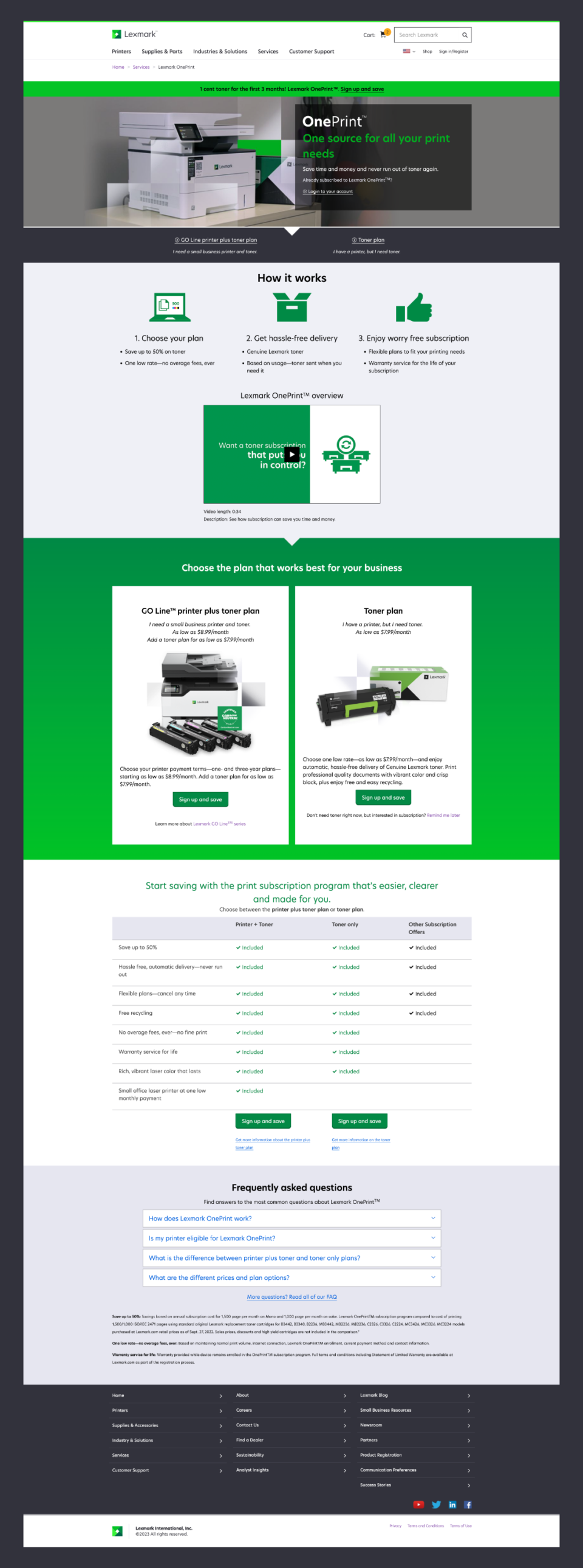 OnePrint US landing page