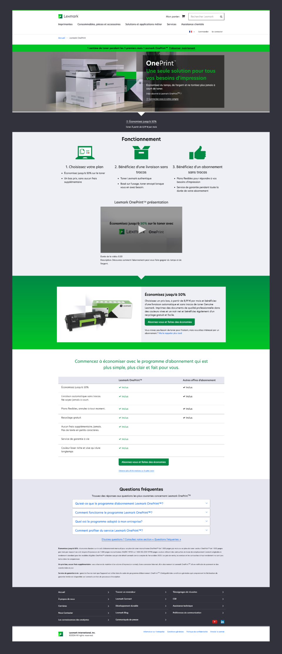 OnePrint French landing page