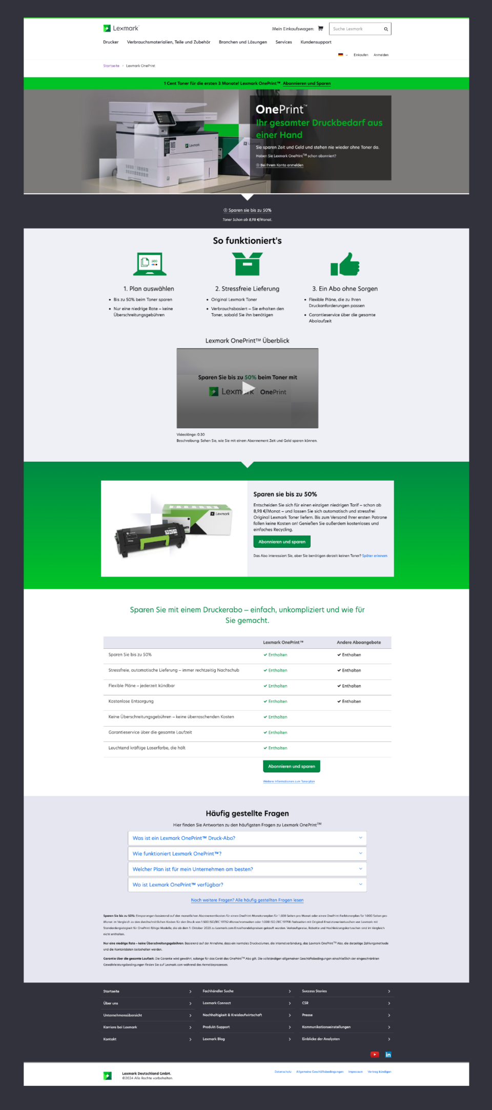 OnePrint German landing page