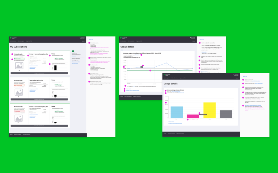 OnePrint dashboard wireframes