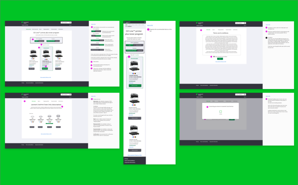 OnePrint enrollment wireframes